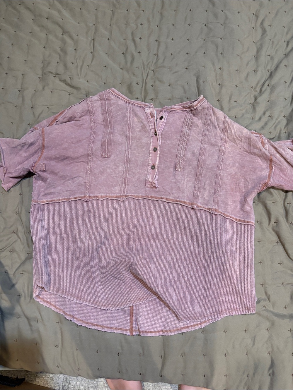 BKE Washed Pink Short Sleeve Henley Top